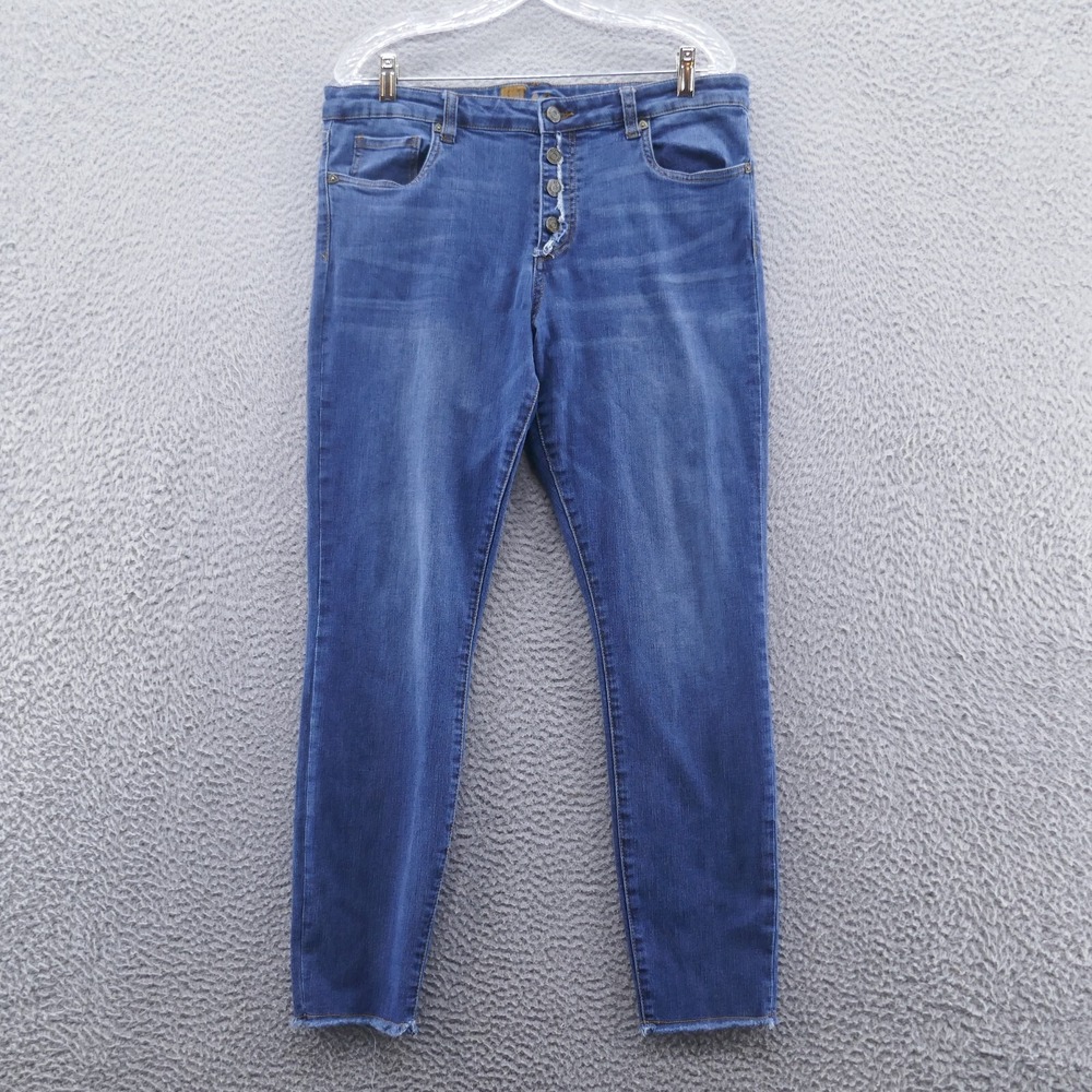 Kut From The Kloth Marilyn Ankle Skinny Jeans 14 Blue Womens Raw Hem Button Fly